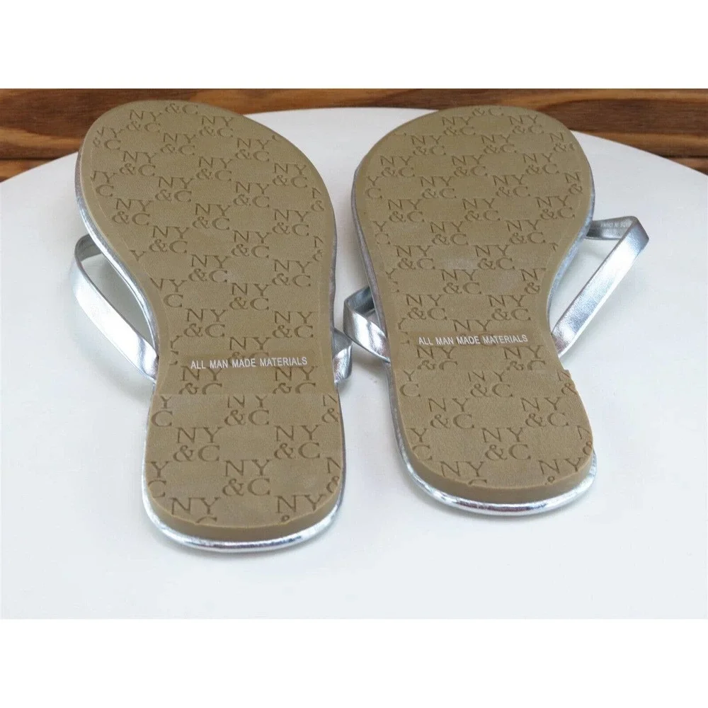 NY&C Size 6 M Women Sandal Flip Flop Silver Synthetic‎